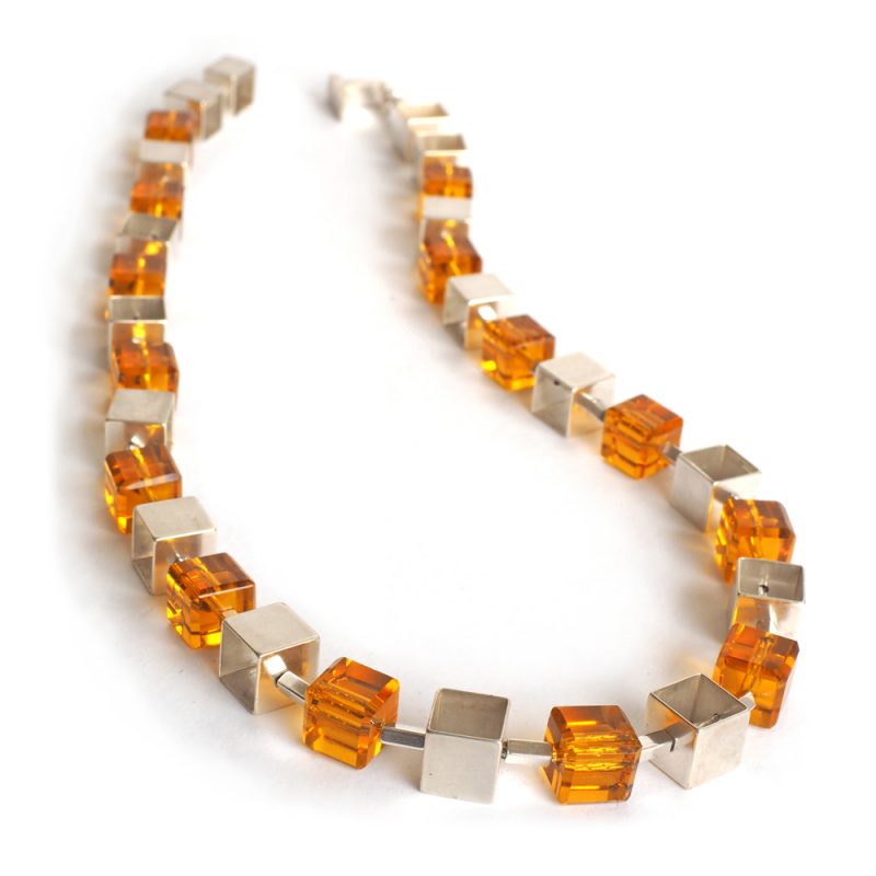 Citrine and Silver Cube chain