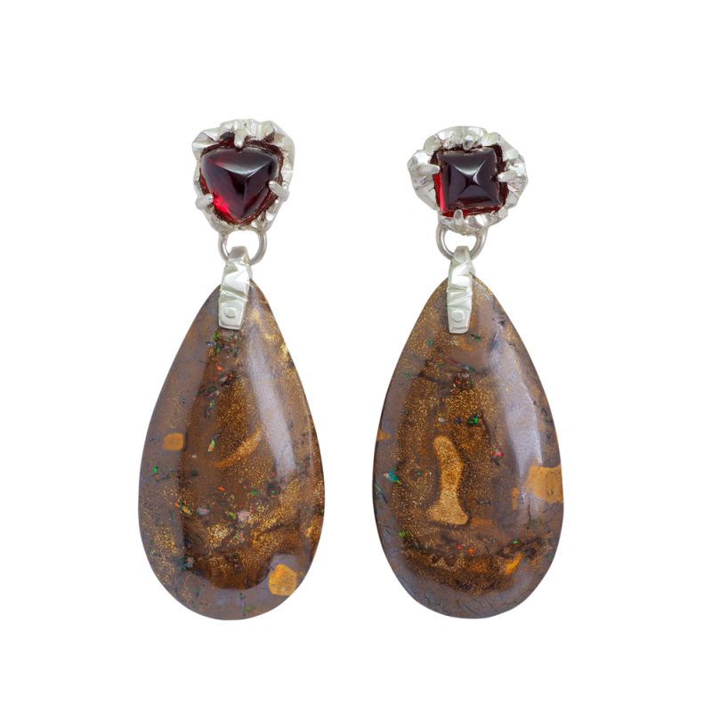 Garnet and Boulder Opal earrings