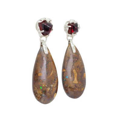 Garnet and Boulder Opal earrings