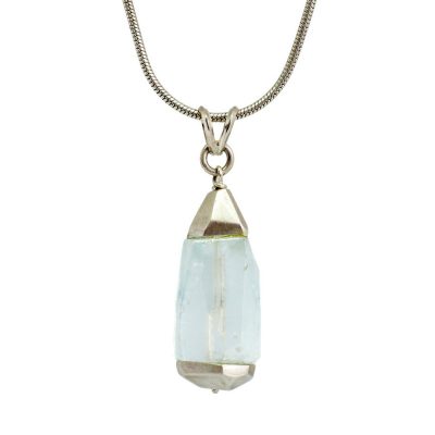 Natural Aquamarine crystal in a silver pendant