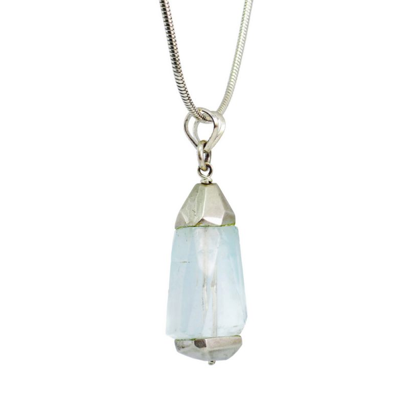 Natural Aquamarine crystal in a silver pendant