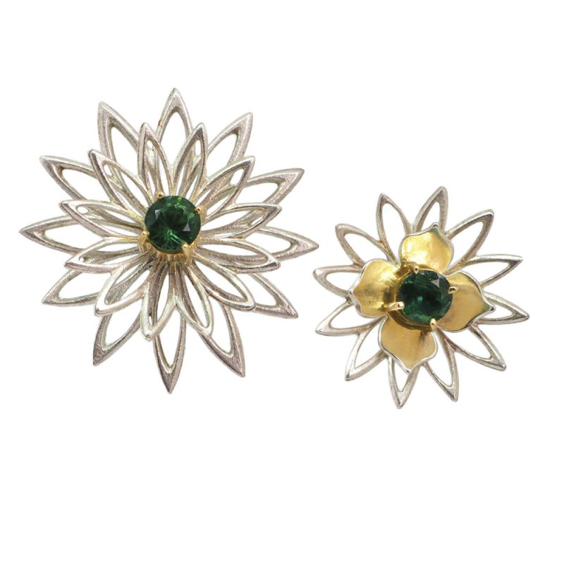 Silver and gold tourmaline Flower studs