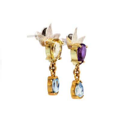 Gold amethyst and aqua earrings