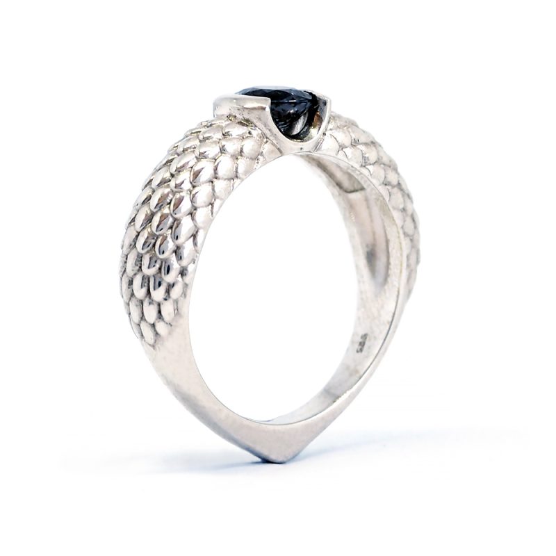 Sterling silver and spinel Feathered Heart ring.